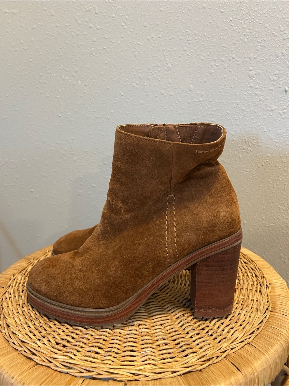 Crown Vintage Brown Suede Leather Block Heel Boots